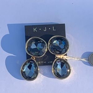 NWT Kenneth Jay Lane Black Enamel Crystal Clip On Earring